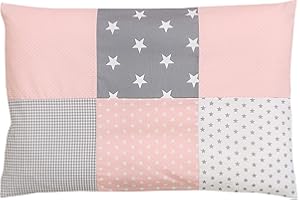 ‎ULLENBOOM ULLENBOOM ® Cushion Cover 40 x 60 cm Children and Baby Pink Grey (Made in EU) – Cotton Pillowcase with Zip, Cover Also Suitable for Decorative Cushions, Motif: Stars, Patchwork Design