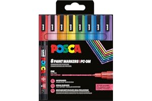 POSCA 186539 - Set di pennarelli POSCA, 8 penne acriliche glitter PC-3M, pennarello permanente 0,9-1,3 mm punta tonda