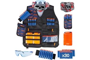 LVHERO El Kit Chaleco Táctico para Nerf N-Strike Elite Series con Dardos de Recarga, Bolsa de Dardos, Pulsera, máscara de Tubo Facial, Clips de Recarga rápida y Gafas Protectoras para niños