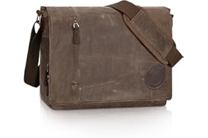 Leathario Bolso Bandolera de Lona y Piel para Hombre, Bolso de Hombro Tela para Uso Diario, Bolso Mensajero para Ocasiones como Viajes, Ferias, Compras, Trabajo y Universidad