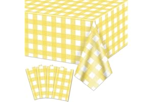 Hegbolke 4 Pack Yellow Gingham Tablecloths, Yellow and White Checkered Tablecloths 86 x 51 Inches Gingham Tablecovers Rectangular Waterproof Picnic Table Covers for Birthday Party Supplies