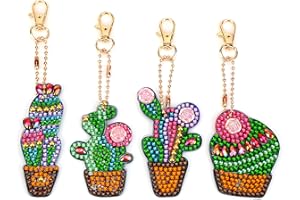 VETPW 4 Piezas 5D DIY Cactus Colgante Llavero Pintura Diamante, Doble Cara Diamond Pasted Painting Keychain Kit Completo Punto de Cruz Diamante Arts Crafts para Monedero Mochila Bolso Decoración