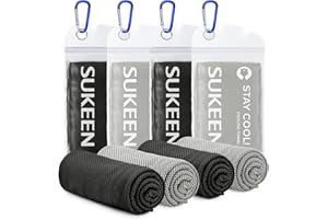Sukeen Cooling Towel 4 Pack - Stay Cool Ice Towels for Neck, Gym Use - Men and Women (2 Grey, 2 Black)