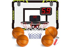 TEUVO Mini Canestro Basket da Camera con Punteggio Automatico 4 Pallone, Interno Esterno Canestro Basket Bambini 5 6 7 8 9 10 12 Anni per Casa Porta indoor Mini Hoop Giochi Regalo per Ragazzi Ragazze