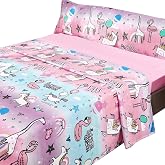 various Children's Bedding Set for 90 cm Bed, 3 Pieces, Pink Unicorn Sheets for Girls, Fitted Sheet, Top Sheet 165 x 260 cm a