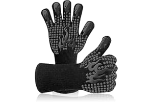 PRIMAJOR BBQ Gloves, Oven Mitts Grilling Gloves - 1472℉ Extreme Heat Resistant Oven Gloves with Fingers, Non-Slip Silicone Barbecue Gloves for Cooking Grilling Welding Baking Weber(A Pair)