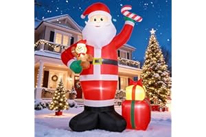 ‎QUNTIS Quntis 244 CM Nadmuchiwany Święty Mikołaj na zewnątrz z ciepłymi białymi diodami LED, IP44 Nadmuchiwany Święty Mikołaj, XXL Nadmuchiwana dekoracja świąteczna na zewnątrz do ogrodu, trawnika