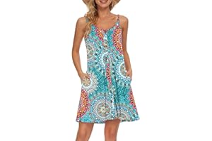 AUSELILY Vestiti Donna Estivi Corti con Scollo a V Vestito Estivo Casual da Spiaggia Abiti Estivi Casual con Tasche