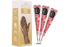 NEW FASHION HOUSE Organic Henna Mehindi XL Cones Ready To Use (Pack of 3) No Chemicals, No Dyes