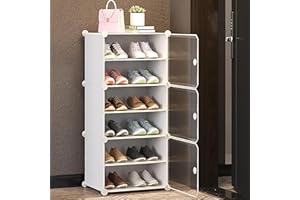 AYSIS Premium Modular Plastic Shoe Rack for Home with Door - Stackable Shoe Organizer Waterproof & Dustproof Space Saving Storage for Home, Bedroom & Entryway White, 6-Shelf-3-Door