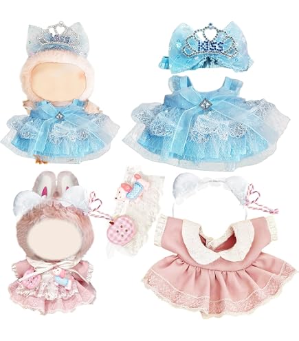Vestiti per bambole da 17 cm, 8 pezzi di vestiti per bambole a quadri verdi con scarpe, 2 set di accessori per bambole in peluche, set di vestiti per bambini e bambine
