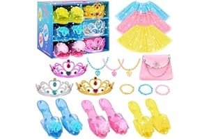 MELAND Princess Dress Up Shoes - 3 Set Girls Princess Costumes with Shoes, Crowns, Accessories, Toys for 3 4 5 6 Year Old Girls