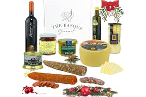 THE BASQUE gourmet- Lote para Regalar -Cesta Navidad de Productos de Euskal Herria - Queso Idiazabal, Pate, Chorizo, Espárragos de Navarra, Pimientos del Piquillo
