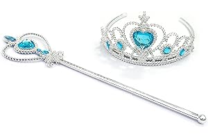 Kuzhi Frozen Elsa Crown Tiara and Wand Set – Silver Heart Jewel (Blue)