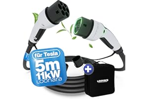 loonara Typ 2 Ladekabel mit Tesla Button - 11kW 5m Ladekabel Typ 2 inkl. Tasche speziell für Tesla Model 3/S/X/Y - Mode 3 Ladekabel Elektroauto Typ 2-32A - Tesla Model Y/3/S/X Zubehör