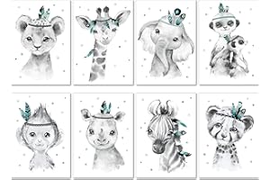 LALELU-Prints Bilder Kinderzimmer Poster Babyzimmer Deko Mädchen Jungen Kinderbilder Set Kinderzimmerbilder (Indianer mint 8er Set)