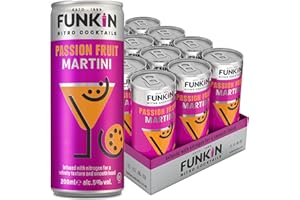 FUNKIN Cocktails Ready to Drink Passion Fruit Martini Nitro Cocktail Cans | 5% ABV | Velvety Texture, Smooth Head | Just Pop & Pour, Serve Chilled | Tropical & Tangy | 200ml, Pack of 12