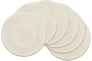 SHACOS Zestaw 6 okrągłych tkanych mat 15 cali/38 cm, okrągłe bawełniane podkładki świąteczne nadające się do prania maty stołowe stół obiadowy (zestaw 6 sztuk, mleczny)