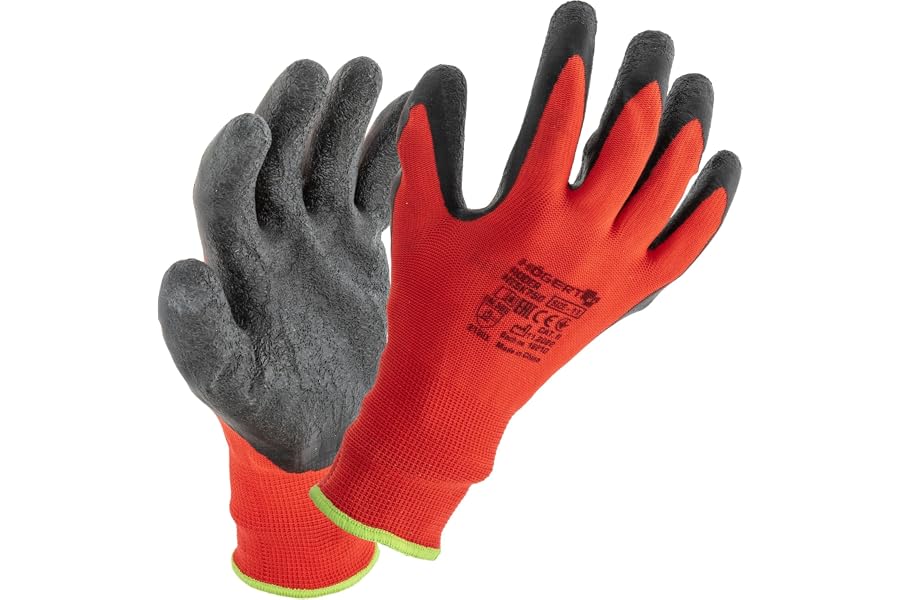 Högert Technik RODER latexbeschichtete Schutzhandschuhe rot/schwarz Größe 8, hohe Abriebfestigkeit, flexibler Grip, ideal für
