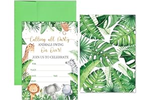 Faccito 24 Pcs Jungle Animals Birthday Party Invitations Jungle Baby Shower Invitation Cards Safari Animal Cards with Envelopes and Stickers for Kids Boys Girls Baby Shower Birthday Themed Party