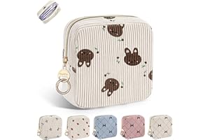 PLAYEXEN Neceser Compresas Bolso para Compresas Almacenamiento Algodon Tampons Bolsa Menstrual con Cremallera de Servilletas Sanitarias Bolsas Portátil para Mujers Regalo para Adolescentes Niñas(Beige-Conejo)