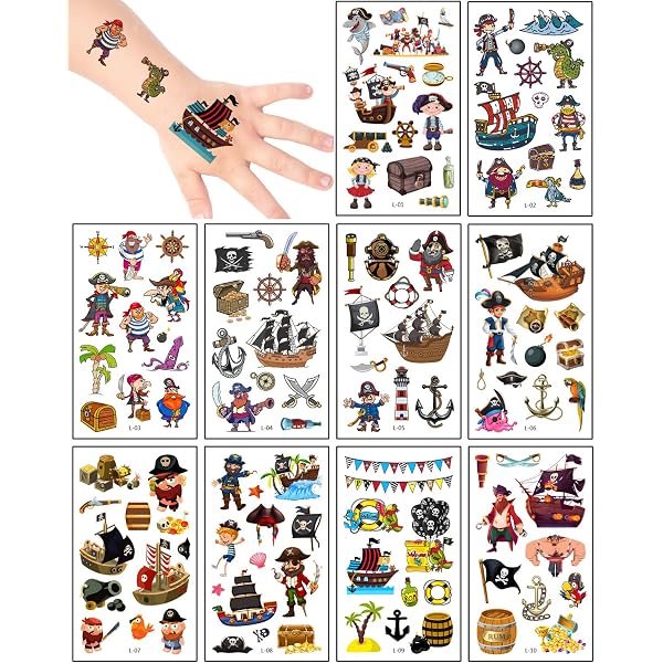 10 Bögen Piraten-Tattoos Für Kinder - Wasserfeste Temporäre Tattoos - Perfekt Für Mottopartys & Geschenke