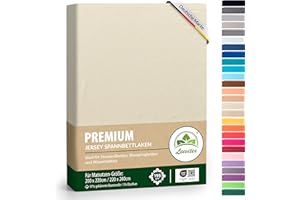 ‎LEEVITEX Premium Spannbettlaken, extra schwer und dick, 97% Mako-Jersey-Baumwolle und 3% Elasthan, auch Boxspringbett geeignet, 200 x 220-220 x 240 cm, Cremé/Naturweiß