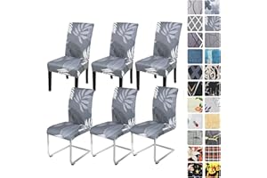 ‎ALISHOMTLL Alishomtll Stretch Stuhlhussen 4er/6er Set Grau Stuhlbezug Schwingstuhl Elastische Hussen Abnehmbarer Waschbarer Stühle Schutz für Esszimmer Restaurant Hotel Bankett Hochzeit (Graue Blätter, 6 Stück)