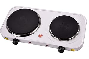 Melchioni Family COOK2 Electric Cooker, 2 Independent 15 and 18 cm Electric Hobs, Adjustable Thermostat, 1000 W and 1500 W Power, Temperature-resistant Camping Stove, Iron, White