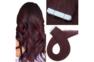 SEGO Extension Biadesive Capelli Veri Tape Extensions Adesive con Biadesivo 20 Fasce Rosse 100% Remy Human Hair Naturali 40g/Pack senza Clip (35cm, Rosso Borgogna)
