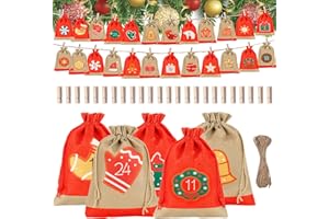 NZZVNZ 24 Stück Adventskalender Zum Befüllen, Weihnachtskalender zum Befüllen 13 * 18cm, Jutesäckchen Adventskalender, Weihnachtsdeko Säckchen, Süßigkeitentüten für Weihnachten
