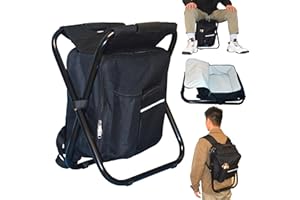 LCVTOS Silla de Mochila, Taburete Plegable para Silla de Camping con Bolsa Refrigeradora, Taburete de Camping Portátil 3 en 1, Tela Oxford de PVC 600D, para Pesca,Camping,Caza,Trekking,Picnic,Barbacoa