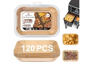 KitchenBoss 120Pcs Air Fryer Liners: 22x14cm Rectangular Airfryer Liner, Non-Stick, Greaseproof Disposable Parchment Paper Liners, Food Grade Paper for Ninja AF300EU AF400EU
