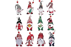 BASAMOU Gnomo Adornos de Navidad Decoración, 12PCS Adornos de Madera de Colgantes de Navidad, Navideños Decoración para Guirnaldas Navideñas/Caja de Regalo/Clave/Ventanas