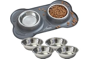 KaraLuna Napfunterlage aus Silikon mit Edelstahl Futternapf I Für Katzen & Hunde (200ml, Grau)