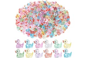 JOLCEEY 100pcs Mini Ducks, 10 Colors Glitter Resin Tiny Ducks Little Plastic Ducks Twinkle Small Ducks Bulk for Aquarium Dollhouse Fairy Garden Landscape Decor