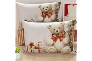 PETTI Artigiani Italiani - Coppia di Federe Cuscino 50x80 cm in Microfibra, Federe Natalizie, Cuscini Arredo di Natale Camera da Letto, Divano, Salotto, Set 2 Fodere Copricuscino, Federa Orsetto 01