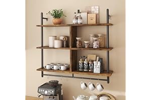 Bestier scaffali galleggianti di tubo scaffali da cucina a parete 3 livelli 106CM scala caffè bar scaffale appeso con tubo circolare, display scaffale di stoccaggio per il soggiorno cucina, marrone