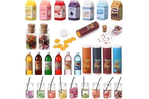 GSrenyu 28 Pcs Miniatures Food And Drink Mini Foods Dolls House Kitchen Toys Miniature Food Accessories Christmas Sweets and Drinking Set For 1:12 Dollhouse