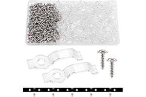 VooGenzek 200 Pièces 10mm Clips Bande Lumineuse, Clip de Fixation Ruban LED, Support Fixation Bande Lumière Clips, avec Vis, pour 10MM Large LED Bande Lumières (Transparent)
