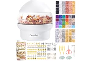 Beadact 7200 PCS Clay Beads Bracelet Making Kit with Bead Spinner, 3 Boxes Earth-Toned Colors Clay Bead and Letter Beads, Friendship Bracelet Making Kit, Charm Crafts Kits Gifts