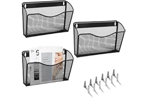 AGPTEK Archivador Montable en Pared (Paquete de 3), Archivador Organizador Malla Metálica con Compartimiento Sencillo - Negro