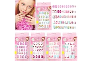 ZOCONE 120 PCS Uñas Postizas de Niñas Cubierta Completa Cortas Uñas Falsas de Niños Dibujos Animados Lindo 5 Cajas, Cumpleaños Navidad Regalo para Niñas Niños (D)