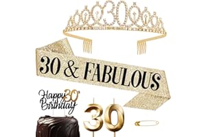 Jonvell 30 Ans Couronne Anniversaire Echarpe Femme Or Echarpe Couronne Anniversaire 30 Ans Bougies Gâteau Topper Cadeau Décoration Anniversaire 30 Ans Femme