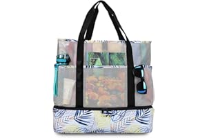 UYLIA Tote Bolsa Playa de Malla Grande Familiar Mujer Hermosa y Duradera Bolsa Termica Playa con Cremallera Bolso para Playa Viaje Compras Camping Vacaciones Juguetes