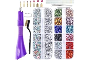 LETCART Hotfix Applicateur Outil & Bedazzler Kit avec 8600 Strass 6 Pointes Pochoirs Étui pour Tissu Cuir Vêtements DIY Bling Design