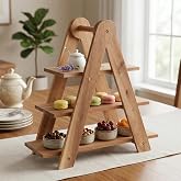 Deconox Doğal Akasya Ahşap 3 Katlı Sunum Standı - 37x12.3x37.5 cm &Ccedil;ok Ama&ccedil;lı Katlı Servis Tepsisi, Kurabiyelik ve Peynir Sunu