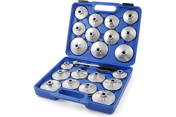 KATSU Lot de 23 Clés à Filtre à Huile, 1/2" Hexagonal 65-101 mm Outil de Retrait de Douille de Filtre à Huile en Aluminium pour Réparation Automobile de Garage avec étui de Rangement 450256