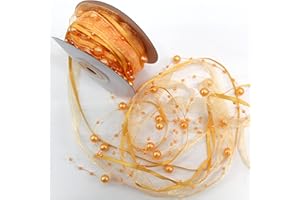CaPiSo 10m Schleifenband 3-teilig mit Organza und 4mm Perlen Dekoband Trendyband Perlenband Perlen am Band (Apricot)