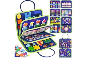Asten Busy Board Montessori Toys, Busy Books for Toddlers, Sensory Board Quiet Educational Activity Book for Toddlers, Toddler Travel Toys for Plane Car, Gifts for Boys Girls (Blue)
